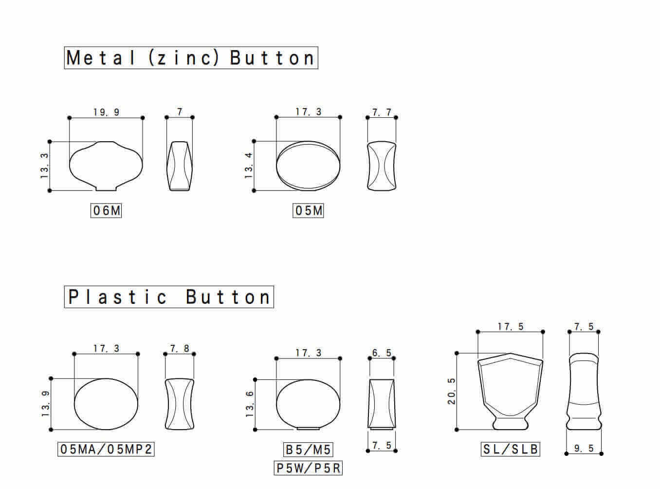 Gotoh SD Buttons Dimension