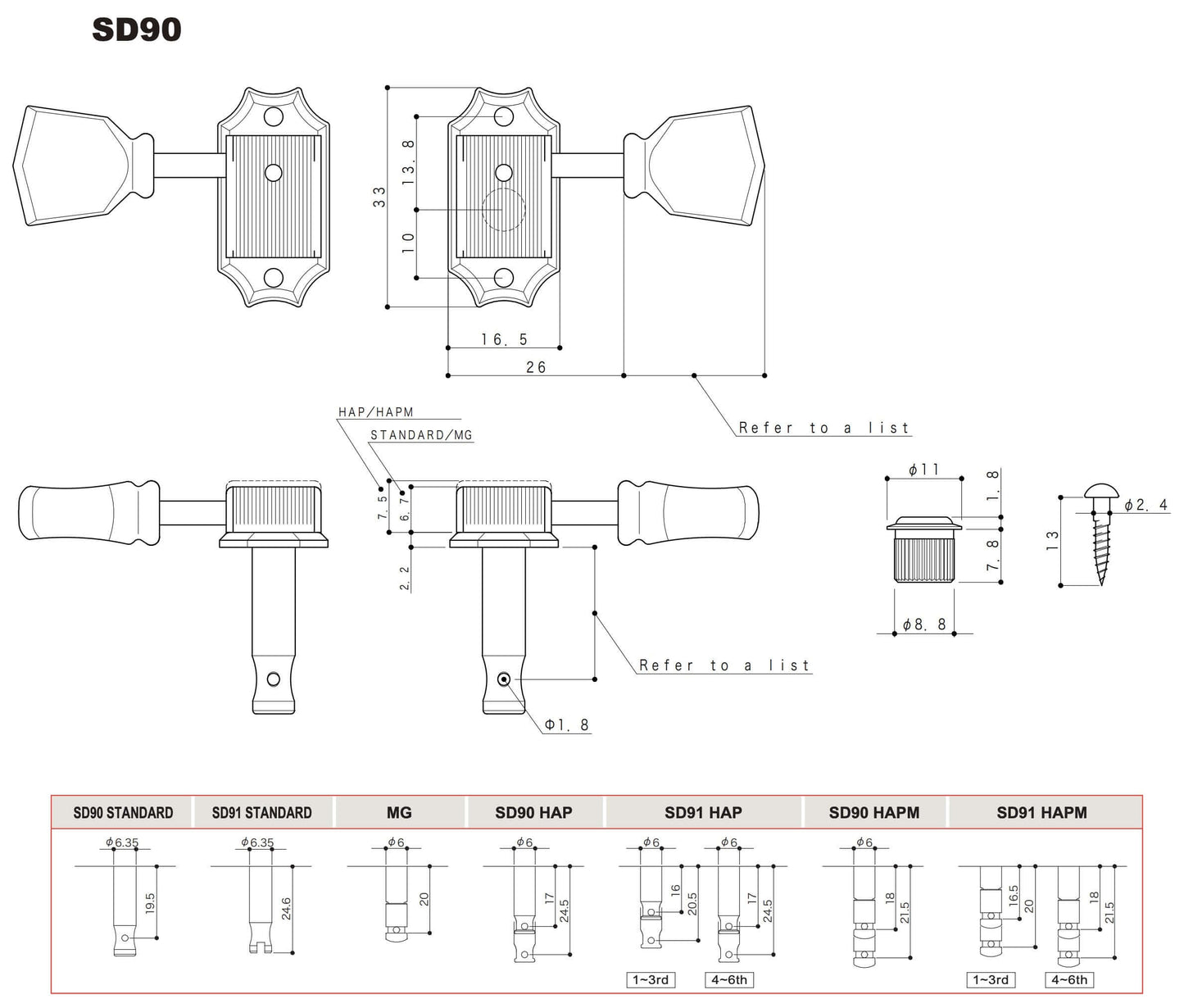 Gotoh - SD90 Dimension