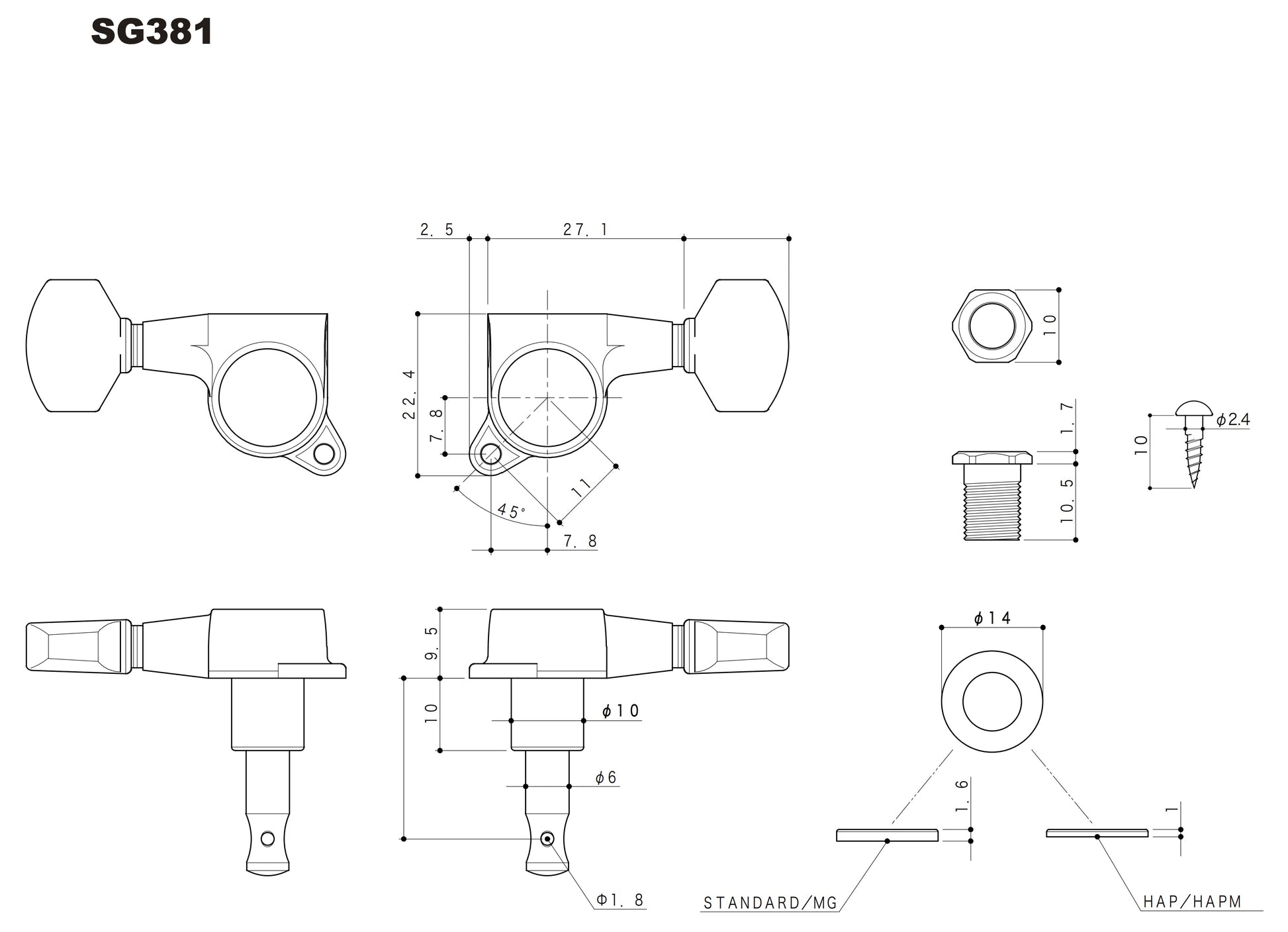 Gotoh - SG381 Dimension