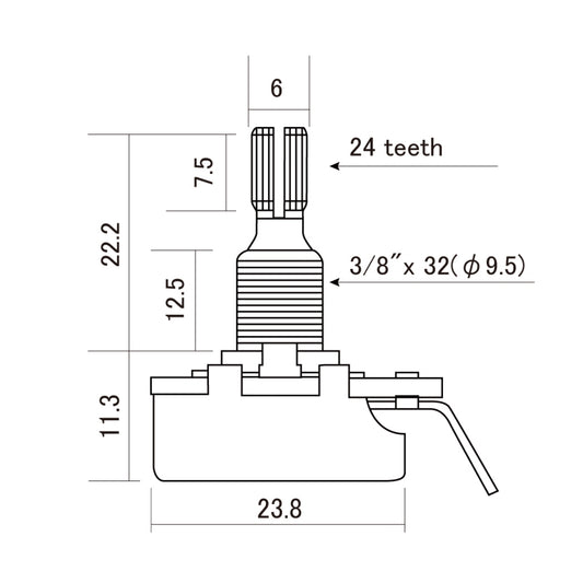 CTS - 500K Audio Taper Pot Standard Split Shaft - Dimension