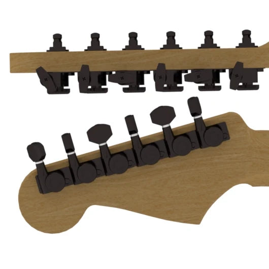 Hipshot - 6K1EL0B - Guitar Tuner Upgrade Kit (6 Inline Headstocks) - Black