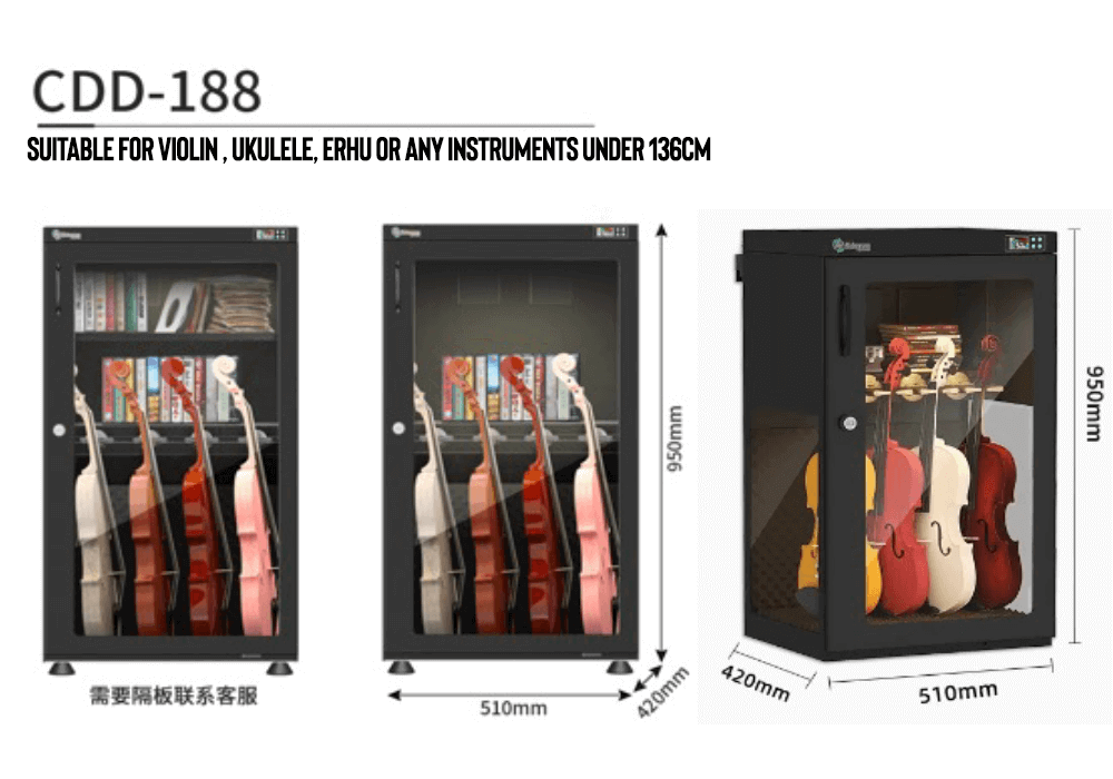 Guitar Dry Cabinet C188 hold up 4 Violins or Ukulele