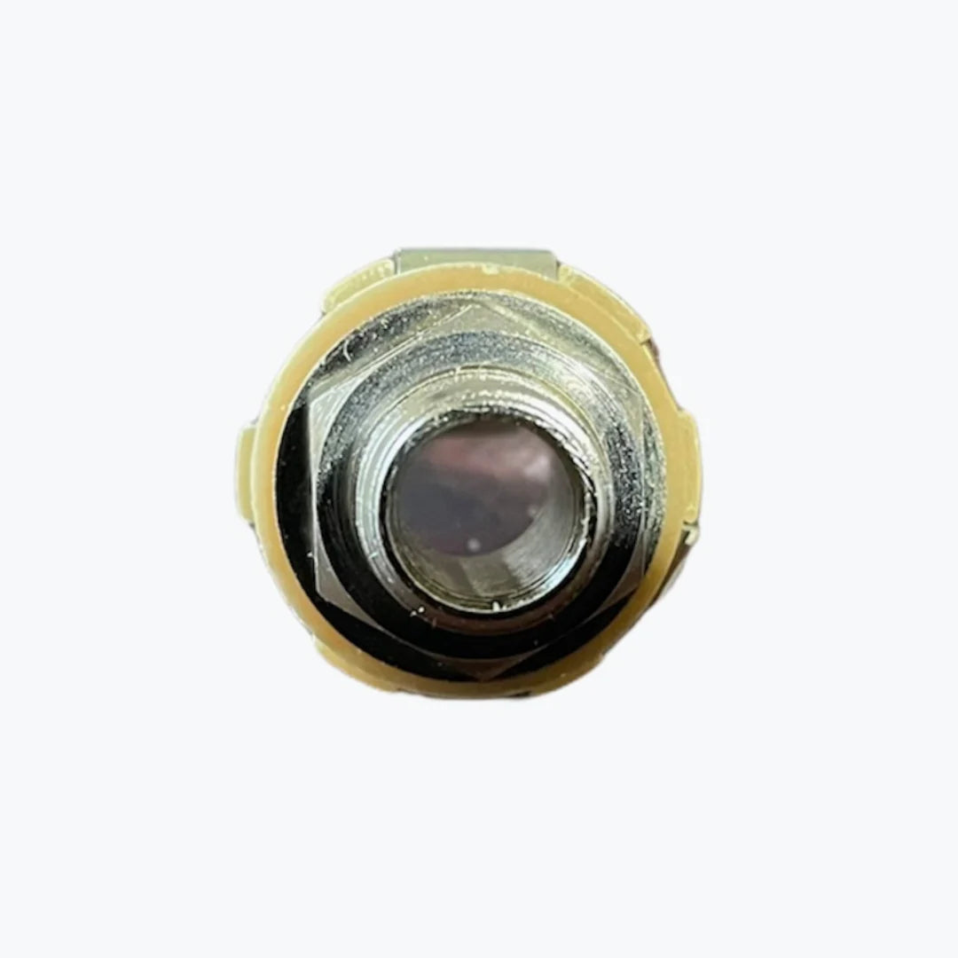 Bottom view of Switchcraft #11 nickel 1/4-inch mono output jack