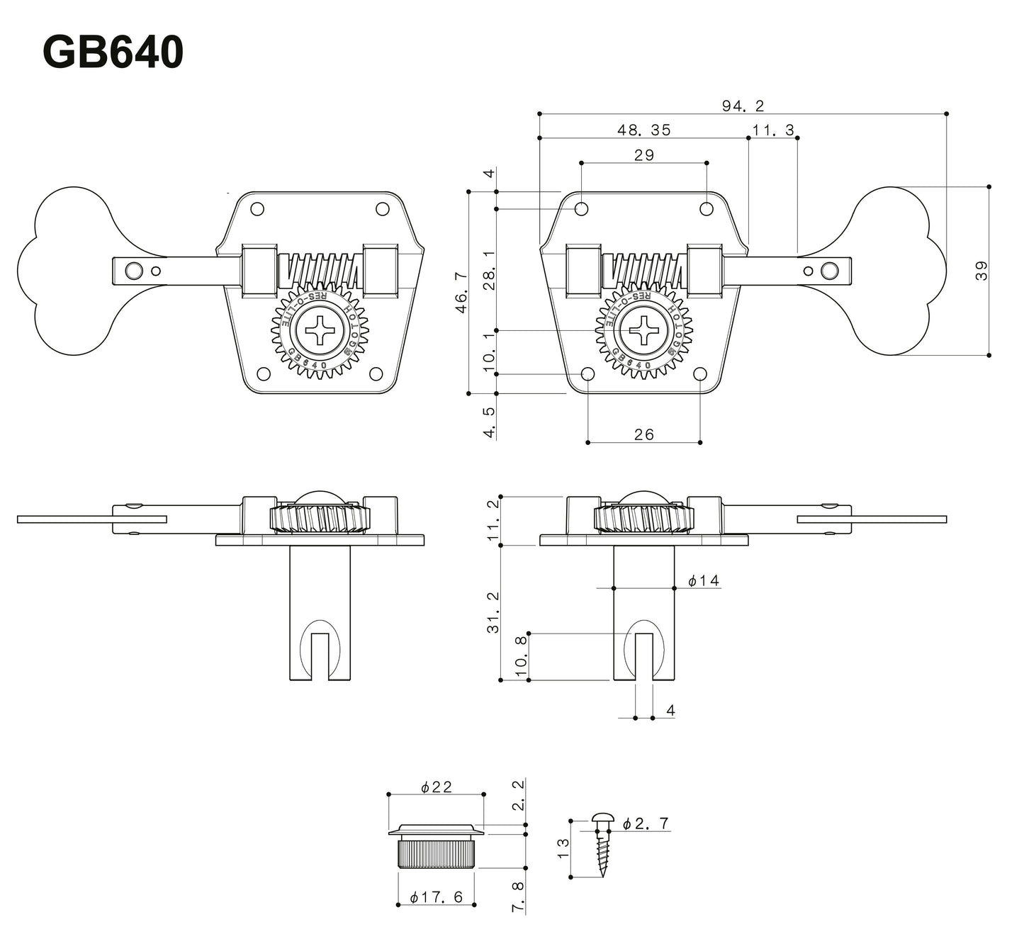Gotoh - GB640 - Dimensions