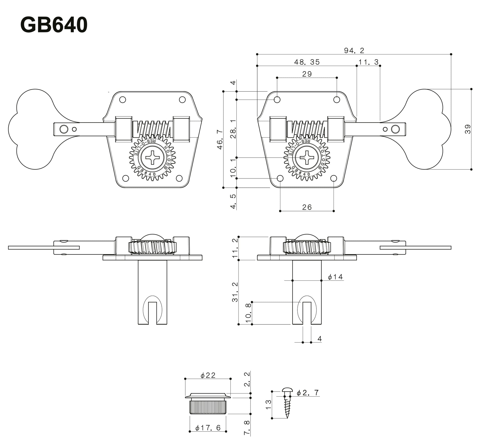 Gotoh - GB640 - Dimensions