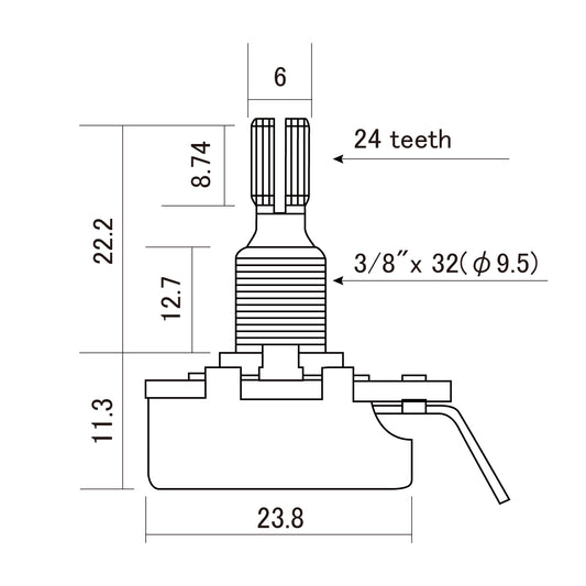 CTS -  Precision Audio Taper Pot - Standard Split-Shaft - 25K - Dimension