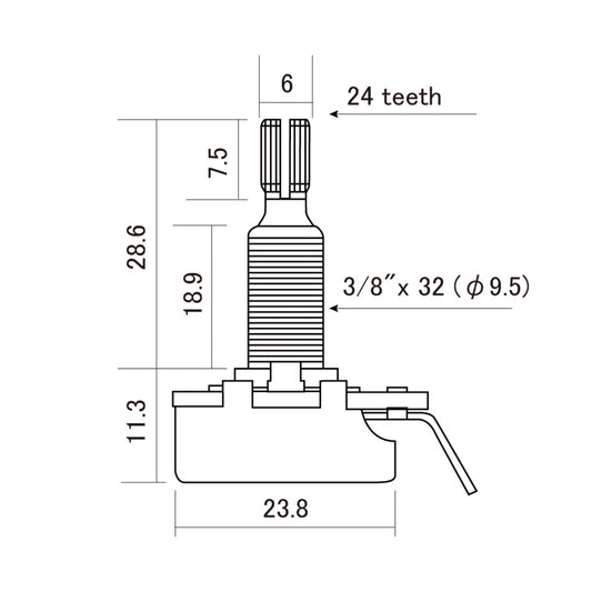 CTS - 500K Audio Taper Pot Long Split Shaft - Dimension