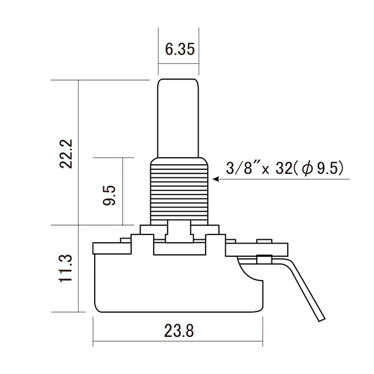 CTS -  Precision Audio Taper Pot - 9.5mm Solid-Shaft - 500K - Dimension